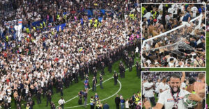 Read more about the article Cảnh tượng chưa từng có khi CĐV PSG tràn xuống sân ăn mừng