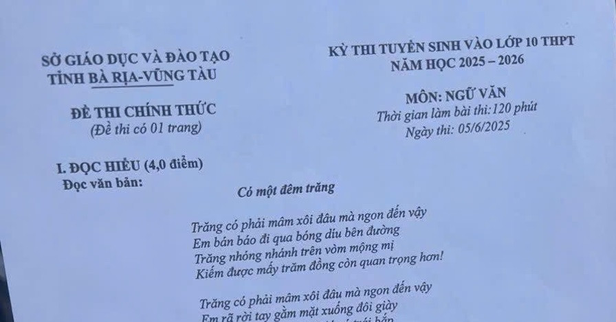 Read more about the article Đề thi môn Ngữ Văn vào lớp 10 tỉnh Bà Rịa